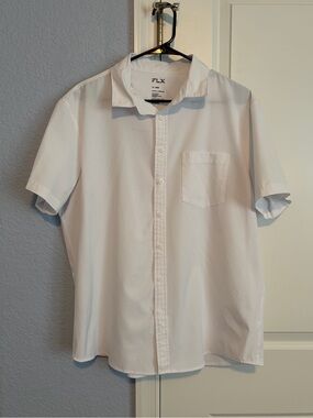FLX Men’s White Short-Sleeve Button Down Shirt